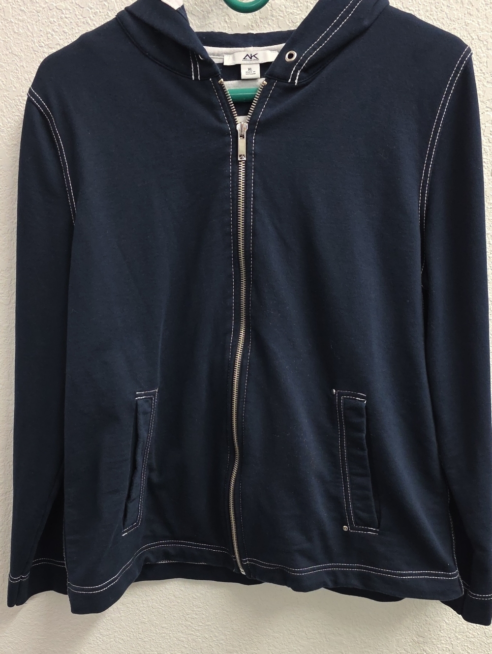 Anne Klein Sport Zip Front Hoodie Jacket Navy Blue Size XL